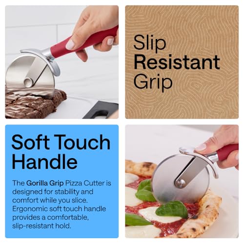 GORILLA GRIP Patented Stainless Steel Large Pizza Cutter Wheel, Red - color: Red