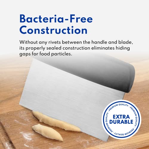 New Star Foodservice Bakery-Grade Stainless Steel Dough Scraper with Black Plastic Handle, 6 x 3 Inch Bench Scraper, Pastry Cutter, Dough Divider, Baking Prep Tool