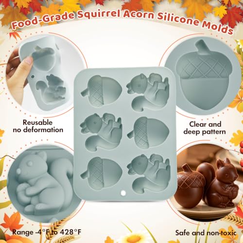2PCS Thanksgiving Silicone Molds, 6-Cavity Acorn Squirrel Fall Molds - color: Small - Squirrel Turkey