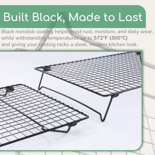 Cooling Racks for Baking, 2-Pack Stackable 17 x 11 in, Black - size: Set of 2 - 16.8x11x3 inch