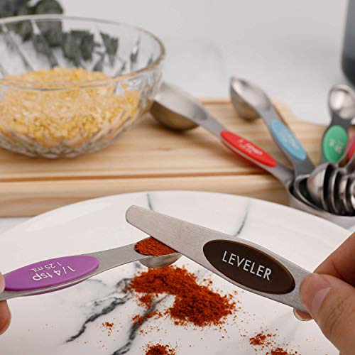 Magnetic Measuring Spoons Set of 9 Stainless Steel Dual Sided Teaspoon - color: Measuring Spoons