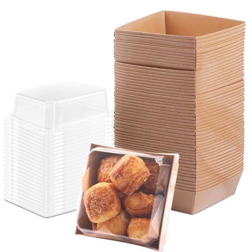 BUIYLV 50 Pack Charcuterie Boxes with Clear Lids, 4 Inches Brown Dessert Boxes To Go Disposable Mini Charcuterie Boxes for Cookie, Sandwich, Strawberry, Cupcake, Macaron, Cake Slice - color: Brown