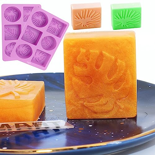 Tropical Leaf Soap Molds, 2 Pack Leaf Embossed Silicone Mold 12-Cavity - color: Tropical Leaf Soap