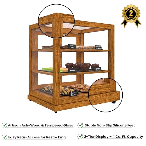 KoolMore 25 in. Light Wood Countertop Upright Dry Bakery Display Case, Pastry, Cake, and Bread Display with Tempered Glass - color: Light Wood, size: 25 in.