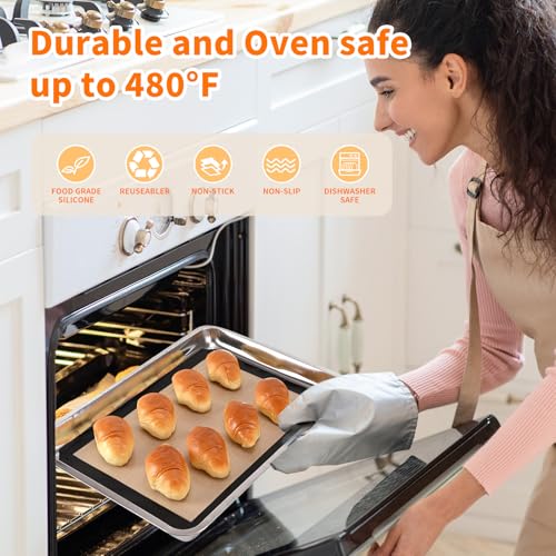 Luckyiren 2 Pack Silicone Baking Mat Set, Nonstick Half Sheet, Orange/Beige - color: Orange/Beige, 0.4mm