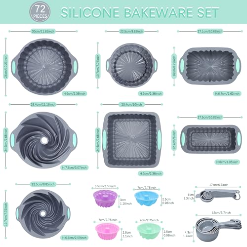 Tongjude 72 Pieces Silicone Baking Pan, Silicone Baking Mold - size: 72 Pcs Bakeware Sets