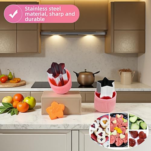 12-Piece Cookie Cutters Set-Stainless Steel&BPA-Free Shapes for Baking (Bear,Rabbit,Star,Flower) DIY Cookies,Mini Pies,Fondant,Veggies|Dishwasher Safe,Gift for teenager & Parents (12, Pink) - color: Pink