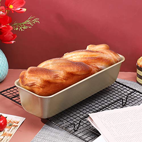 Beasea Long Loaf Pan, 12x4 Inch Rectangle Bread Loaf Pan Set of 2, Nonstick Bread Pans Carbon Steel Toast Pan Golden Cake Pan Loaf Baking Pans Bakeware for Oven Baking - color: Gold long, size: 12x4" 2pcs
