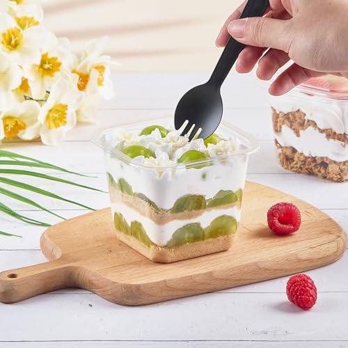 Kucoele 50 Pack 8 oz Plastic Dessert Cups with Lids and Sporks - style: 50 Pack 8oz