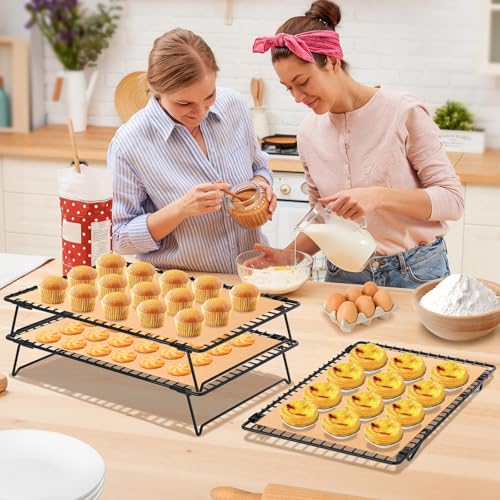 3-Tier Baking Cooling Rack with Legs, 13"x 9" w/50 Parchment Paper - size: 13"x9"