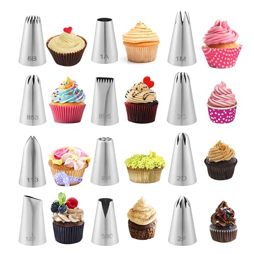 12 PCS Large Piping Tips, Stainless Steel Icing Tips Set for Cupcake Cake