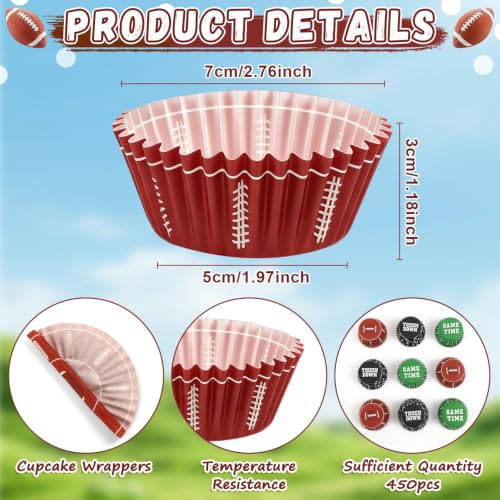 SANNIX 450pcs Football Cupcake Liners Baking Cups Rugby Cupcake Wrappers - style: Football