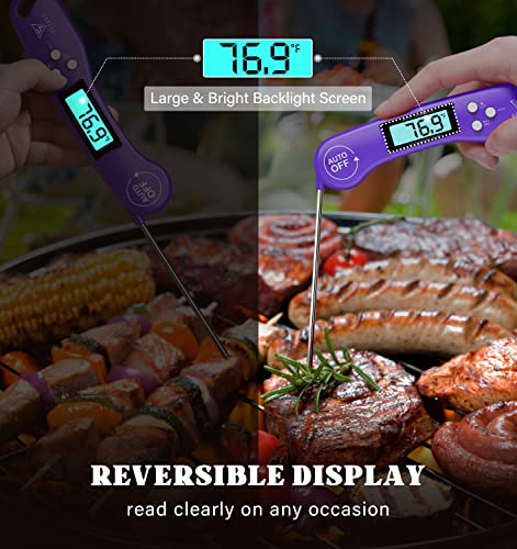 DOQAUS Meat Thermometer – Temperature Dial Thermometers for Cooking Backlight & Auto-Rotating Display, Kitchen Gadgets Essentials for BBQ Oven Grill Smoker Candy Purple - color: Purple