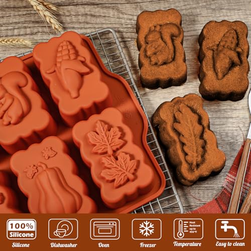 Silicone Harvest Mini Loaf Pan, Fall Rectangular Silicone Mold 6-Cavity Autumn Silicone Mold Thanksgiving Mini Loaf Pan for Baking - size: Fall