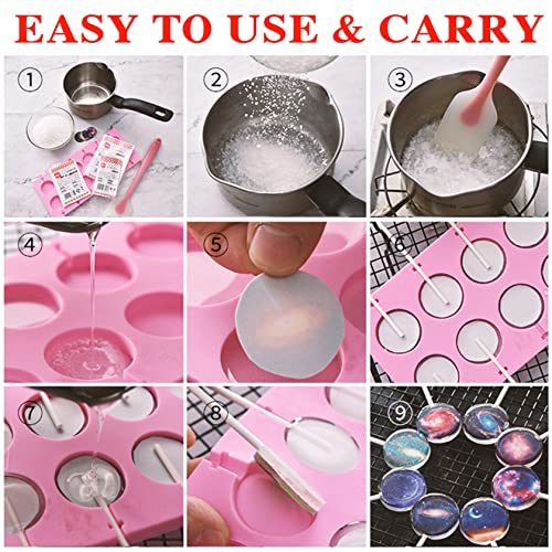 2x8 Capacity Round Silicone Lollipop Molds,Nonstick Chocolate Hard Candy Mold Silicone Sucker Mold with 20 Sticks for Hard Candies,Chocolate,Bread,Jellies,Suction Cup,Etc - color: 2P