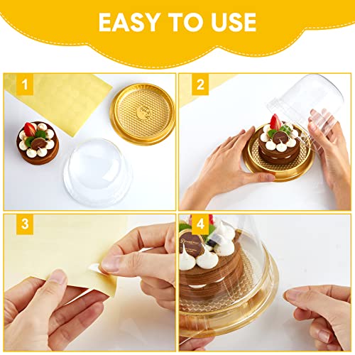 Mimorou Individual Cupcake Boxes Clear Plastic Cupcake Containers Disposable Single Holder with Lid Tall Cake Carrier 5.3 Inch Diameter 4.3 Inch Height with Stickers for Wedding(Gold,200 Pcs)