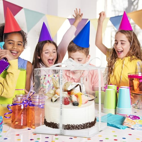 JCD 6Pcs Multi-Layer Tall Cake Boxes Clear Box with Ribbon, 8x8x9 inch,Ideal for 6" Inch Tall Layer Tiered Cakes,Gift Boxes for Wedding Party and Gift Display (Clear Lid, 8 * 8 * 9inch/6Pcs) - size: Clear Lid 8inch/6Pcs
