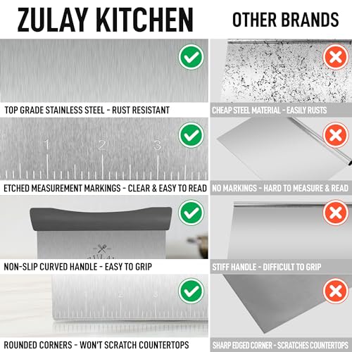Zulay Premium Multi-purpose Stainless Steel Bench Scraper & Chopper, Easy to Read Etched Markings for Perfect Cuts, Quick & Easy Multi-use Dough Scraper, Dough Cutter & Pastry Scraper (Gray) - color: Gray, size: Bench Scraper