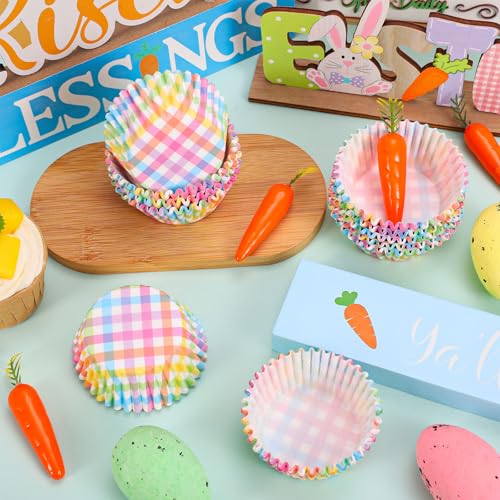 AnyDesign 300Pcs Colorful Easter Plaid Cupcake Liners Spring Pastel Paper Baking Cups Candy Color Standard Muffin Cupcake Wrappers for Holiday Wedding Birthday Party Supplies Table Decor - style: Colorful Plaid