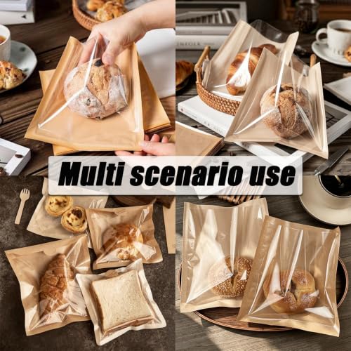 100Pcs 7.1x7.5 Inch Heat Sealable Bakery Bags (Brown) - color: Brown
