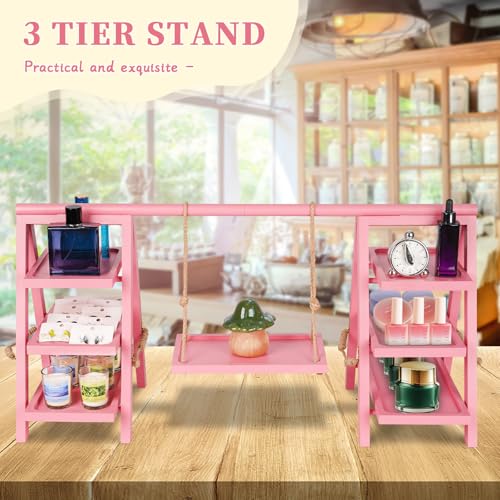 Flenpptly Wooden Cupcake Stand, 3 Tier Cupcake Display Stand, Pink - color: Pink