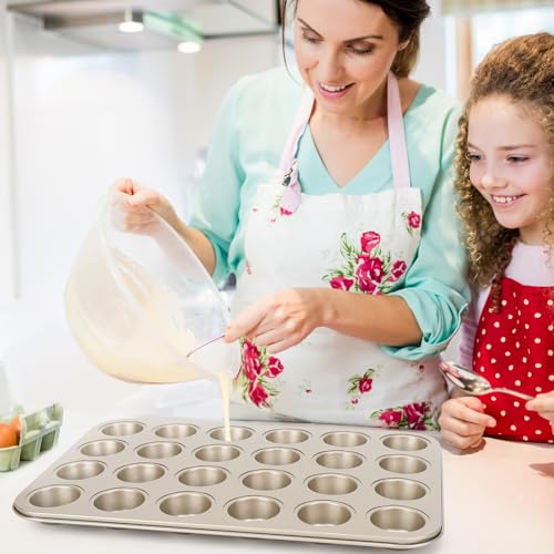 Beasea Nonstick Mini Muffin Pan 24 Cups, 2 Pack 24 Mini Small Tiny Cup Non Stick Muffin Baking Pan Tin Tray Carbon Steel Bakeware Individual Cupcake Baking Pan - Gold - color: Gold Muffin Mini 24 Cup