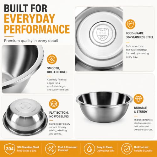 4 Pcs 7 Qt Colander Stainless Steel Set, 2 Bowls & 2 Strainers