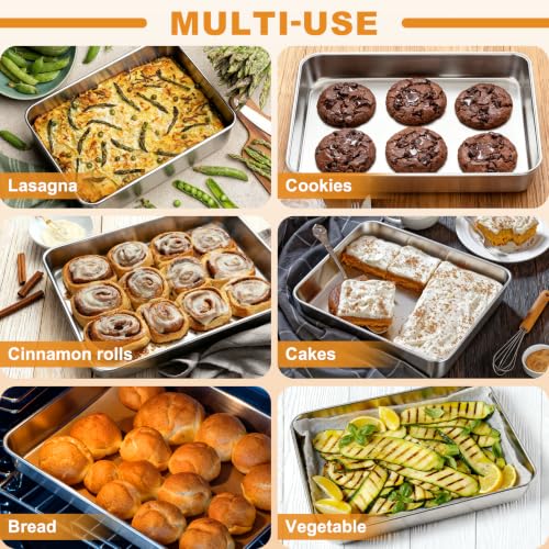 Stainless Steel Baking Pan with Lid, 12⅓ x 9¾ x 2 Inch Deep Rectangle Cake Pans with Cover for Cakes, Brownies, Cookies, Deep Side & Heavy Duty,Dishwasher & Fridge & Oven Safe(2 Pans + 2 Lids) - size: 12.4 x 9.85 x 2 Inch