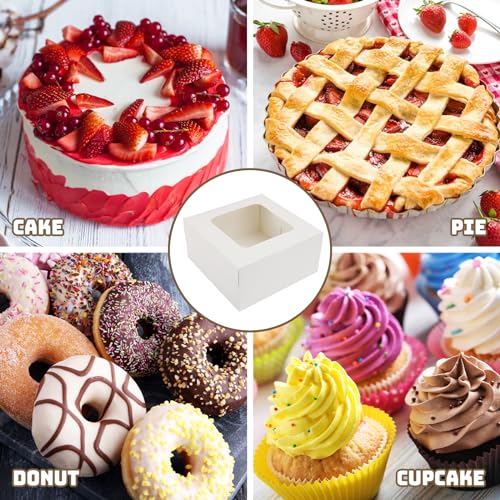 Moretoes 32pcs Cake Boxes, 10x10x5 Inch Bakery Containers With Window - size: C-32pcs-10*10*5in