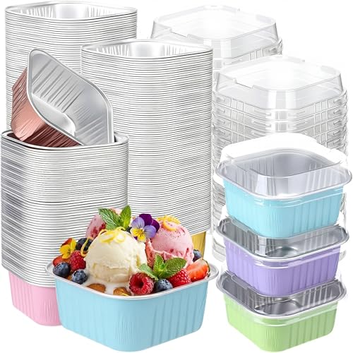 200 Pack 5 oz Square Mini Cake Pans with Lid, Multi - color: Multicolor, size: 5 oz Square