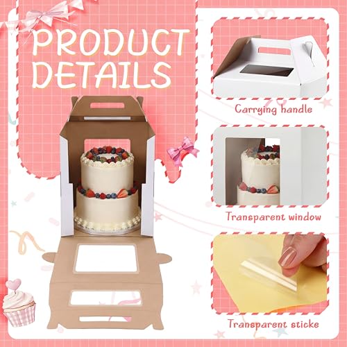 10 Pack Tall Cake Boxes for Tier Cakes 14 x 14 x 16 Inch with Window - size: 14 x 14 x 16 Inches