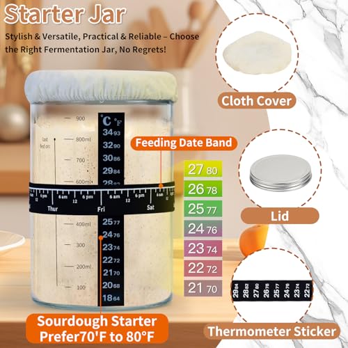 Sourdough Starter Kit with 10" Round & 9" Oval Banneton Proofing Basket and Starter Jar, Complete Sourdough Bread Baking Supplies and Baking Gifts for Women, Men, and Bread Bakers - style: upgraded Bread Proofing Basket Set