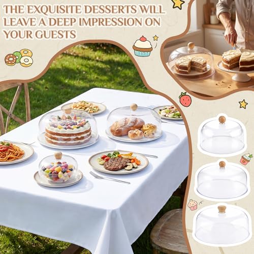 Novabright 3 Pcs Cake Dome, 7" 9" 11" Clear Acrylic Wood Handle Cover