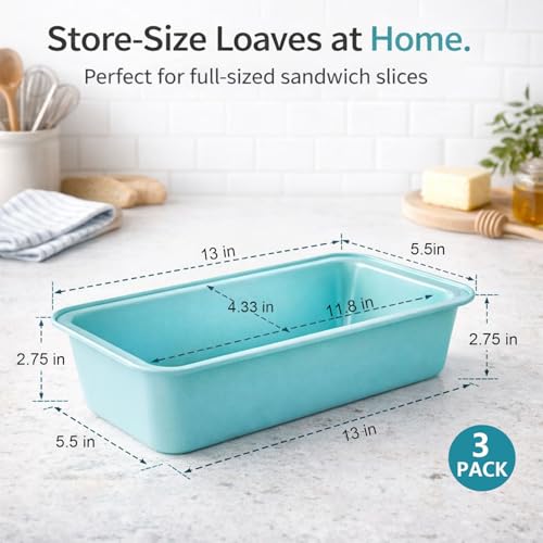3-Pack 12x4 Long Loaf Pans, Nonstick Carbon Steel Bread Baking Pan