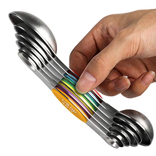 Magnetic Measuring Spoons Stainless Steel Dual Sided Teaspoons Tablespoons - color: Color 6