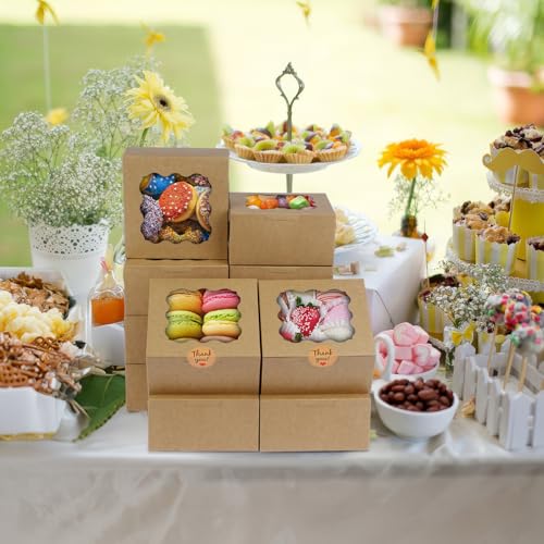 WINKIO Cookie Boxes, Treat Bakery Dessert Pastry Favor Donut Mini Cake Box - color: brown, size: 6×6×3 in