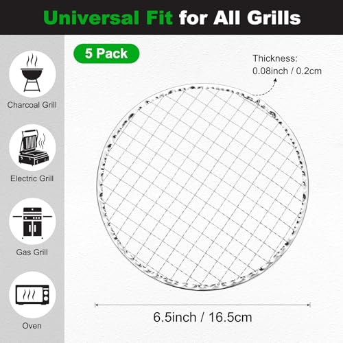 M METERXITY 5 Pack Disposable Grill Toppers, Round 7.87'' Galvanized Grill Grates, Disposable Roasting Racks Replacement for Outdoor, BBQ, Camping, Picnics - size: 7.87''