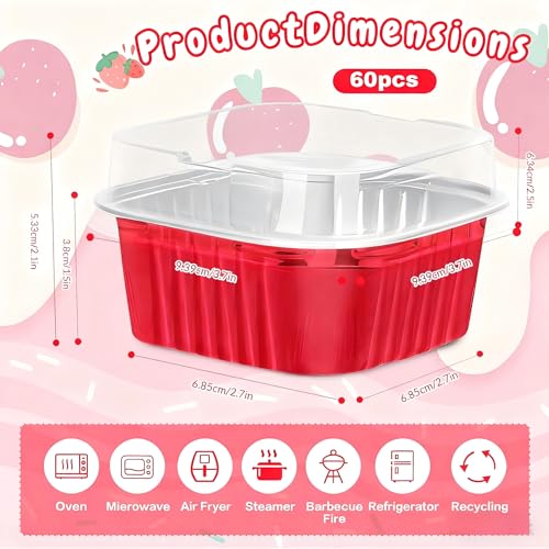 60Pack 5oz Christmas Mini Cake Pans with Lids Baking Cups Aluminum Foil Pans Tins, Individual Dessert Cups Containers for Sales,Party,Picnics Red - color: Red