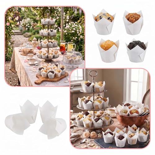 200 Pcs White Tulip Cupcake Liners for Baking, Standard Size - color: White