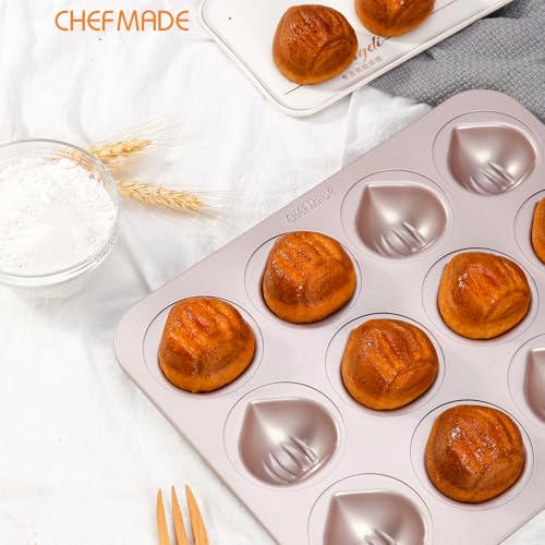 CHEFMADE Muffin Cake pan, 12-Cavity Non-Stick Chestnut-Shaped Bakeware for Oven Baking (Champagne Gold) - size: Chestnut 12 Cups