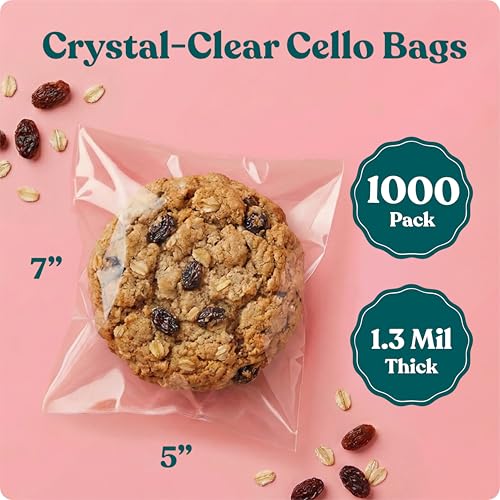 5x7 Self Sealing Cellophane Bags (1000 Pack) - Clear Cookie Bags With Seal - size: 5" X 7"