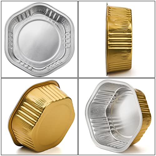 Frcctre 35 Pack 13 Oz Aluminum Foil Baking Cups with Lids, Disposable Hexagon Aluminum Foil Ramekins Cupcake Baking Pans Muffin Liners Cups Brownie Pudding Desserts Holders