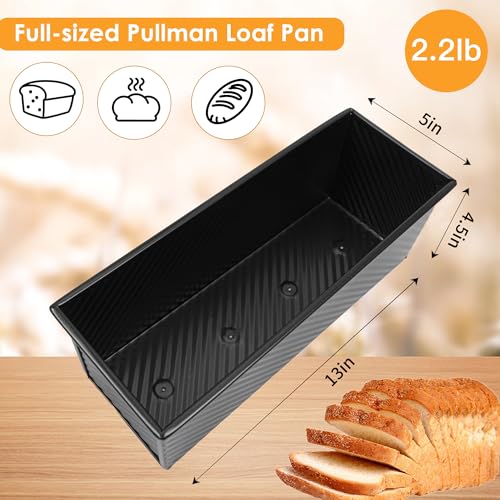 2.2lb Pullman Loaf Pan with Lid, 13inch SP-031 Bread Pan with Dough Scraper Cutter, Black Covered Loaf Pan for Sandwich Bread - color: Black, size: 13inch