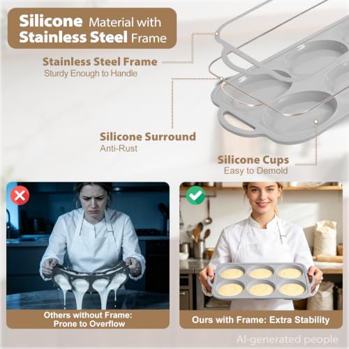 4 Inch Jumbo Silicone Muffin Top Pan with Frame Non Stick Egg Mold Baking - color: Light Grey