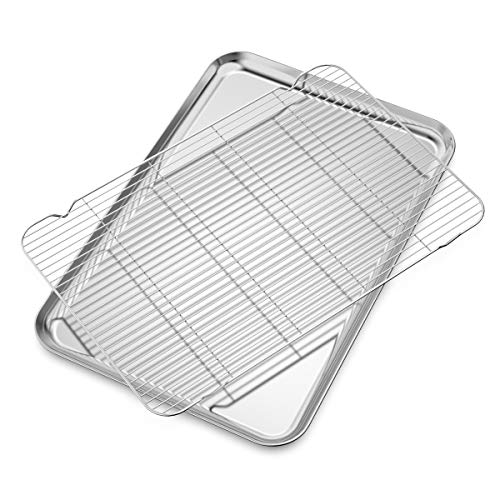 Large Set Baking Sheet and Cooling Rack Set, Bastwe 24L x 16W x 1H inch Professional Bakeware, Healthy & Nontoxic & Rustproof & Easy Clean - size: 24 inch with Rack