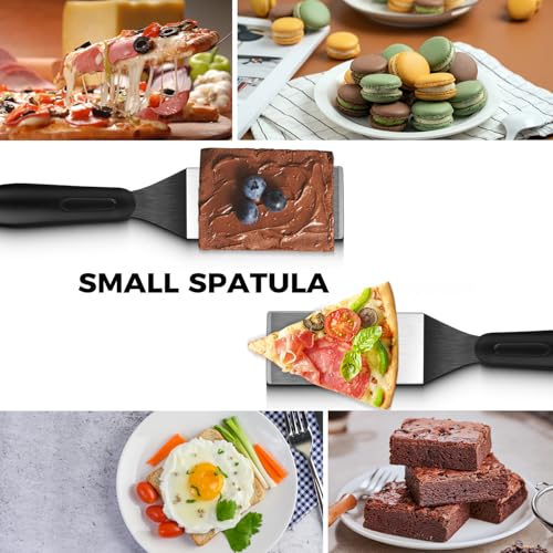 2Pcs Stainless Steel Mini Spatula for Kitchen Cooking Baking Serving - color: 1 PC SLOTTED+1PC SOLID