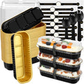 Mini Loaf Pans with Lids and Spoons (100 Pack, Black-gold, 6.8oz) Rectangular Aluminum Foil Baking Pans - color: Black-gold
