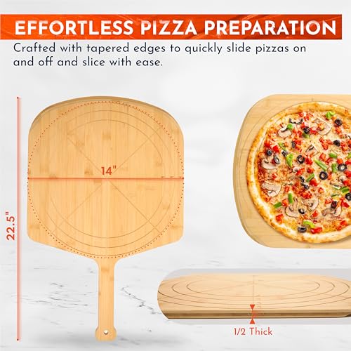 Wooden Pizza Peel 14 Inch Board with Engraved Sizes - Multi-Purpose Bamboo Pizza Cutting Board, Wood Pizza Peel, Pizza Spatula Paddle, and Serving Board with Size and Cutting Guide - color: Natural(14 inch)