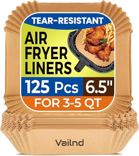 Vailnd 125Pcs 6.5inch Air Fryer Liners Disposable Square Parchment Paper - size: 6.5"Square