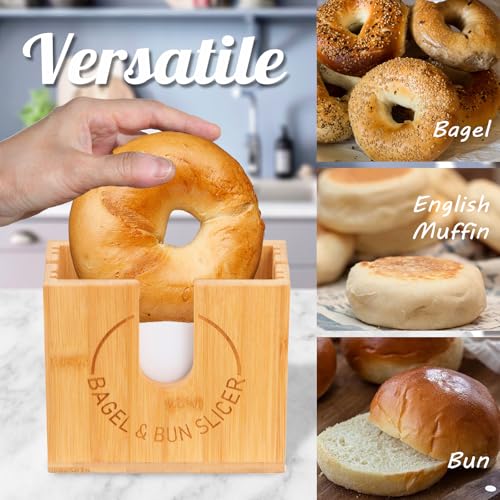 Adjustable Bagel Slicer Holder - size: Medium (Bamboo)
